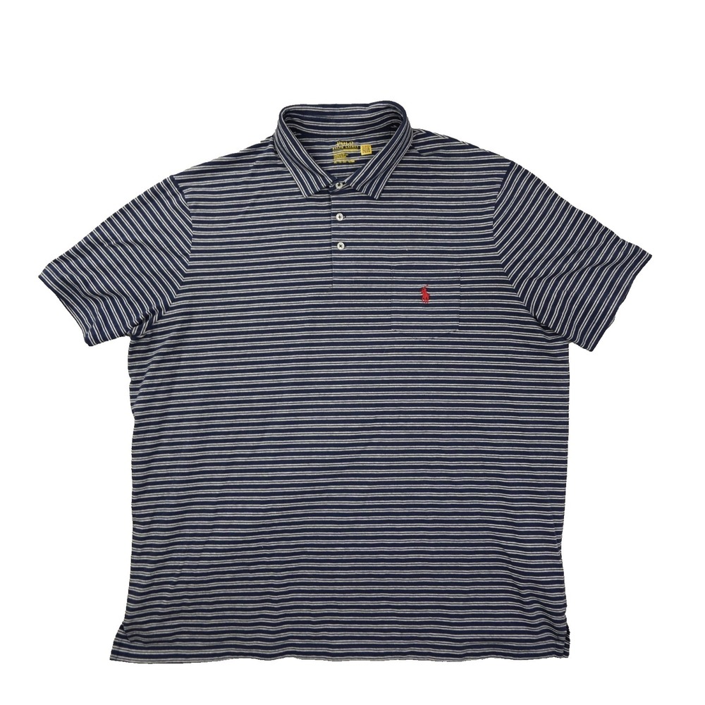 Polo Ralph Lauren Performance Polo Shirt Men's XXL Navy Blue White Stripe Preppy